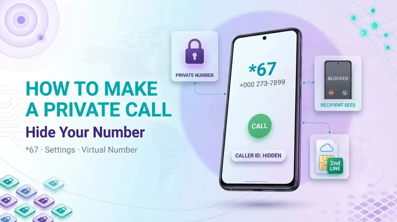 Illustration showing how to make a private call with a phone displaying "*67" and "CALLER ID: HIDDEN".