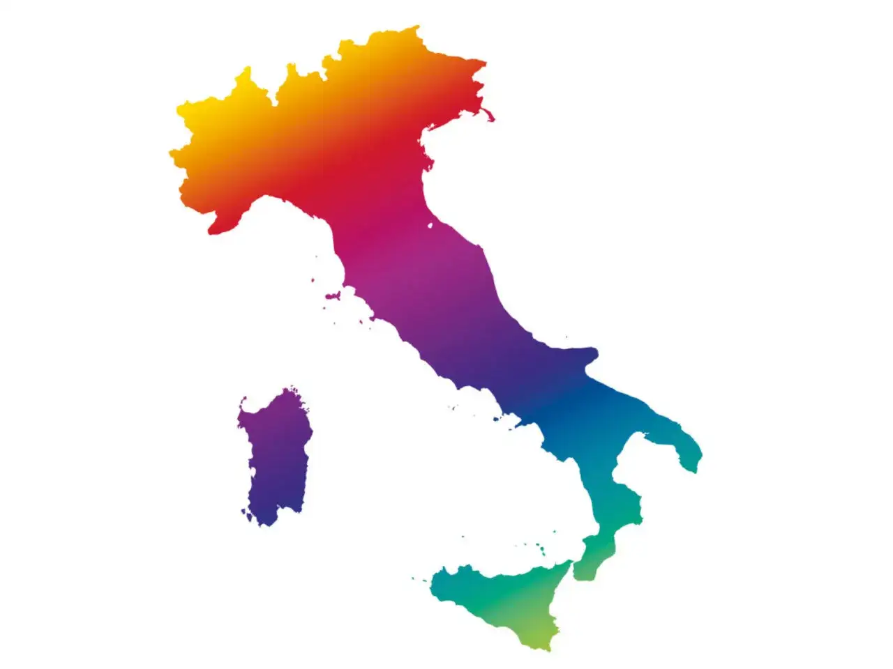 Mappa d'Italia colorata con sfumature arcobaleno, simbolo di spusu copertura su tutto il territorio nazionale.