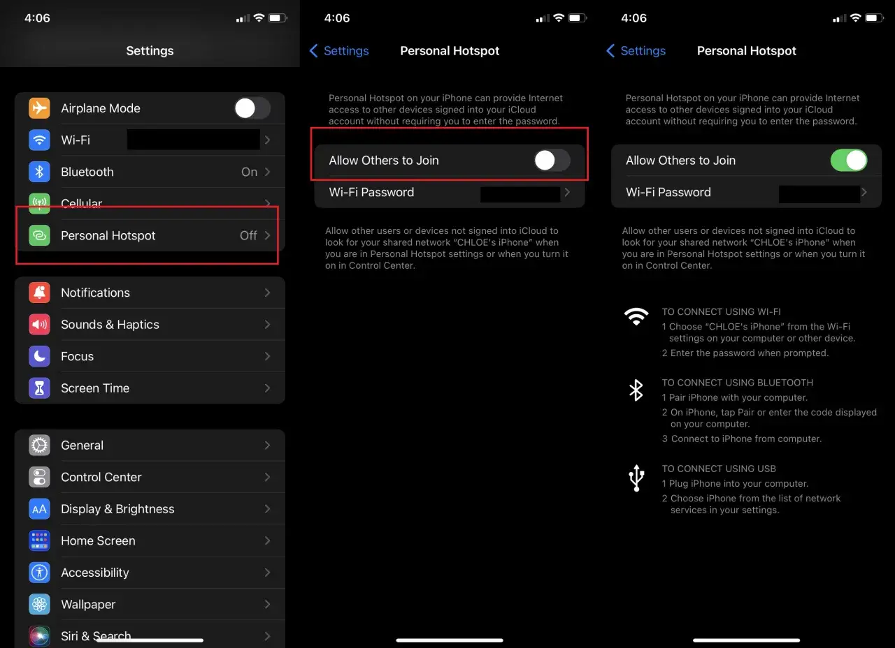 Impostazioni Hotspot Personale: 