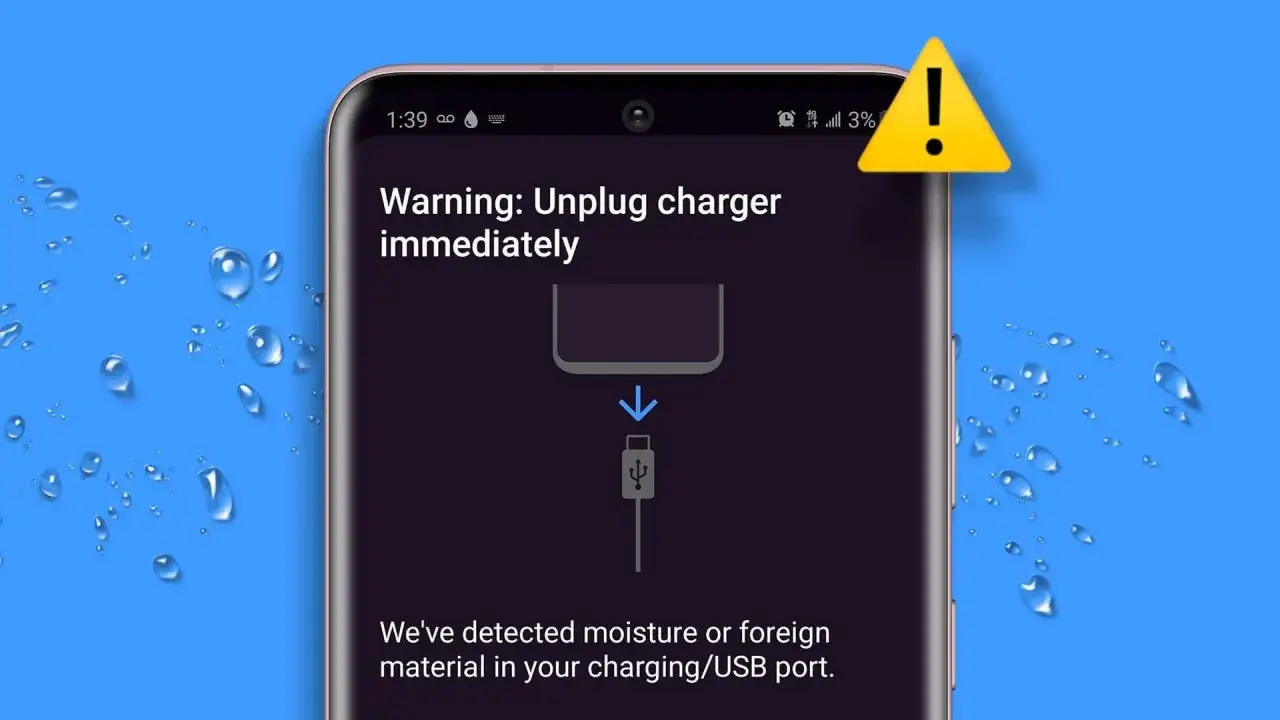 Avviso Samsung: umidit&agrave; rilevata nella porta USB. Scollegare subito il caricabatterie per evitare danni.