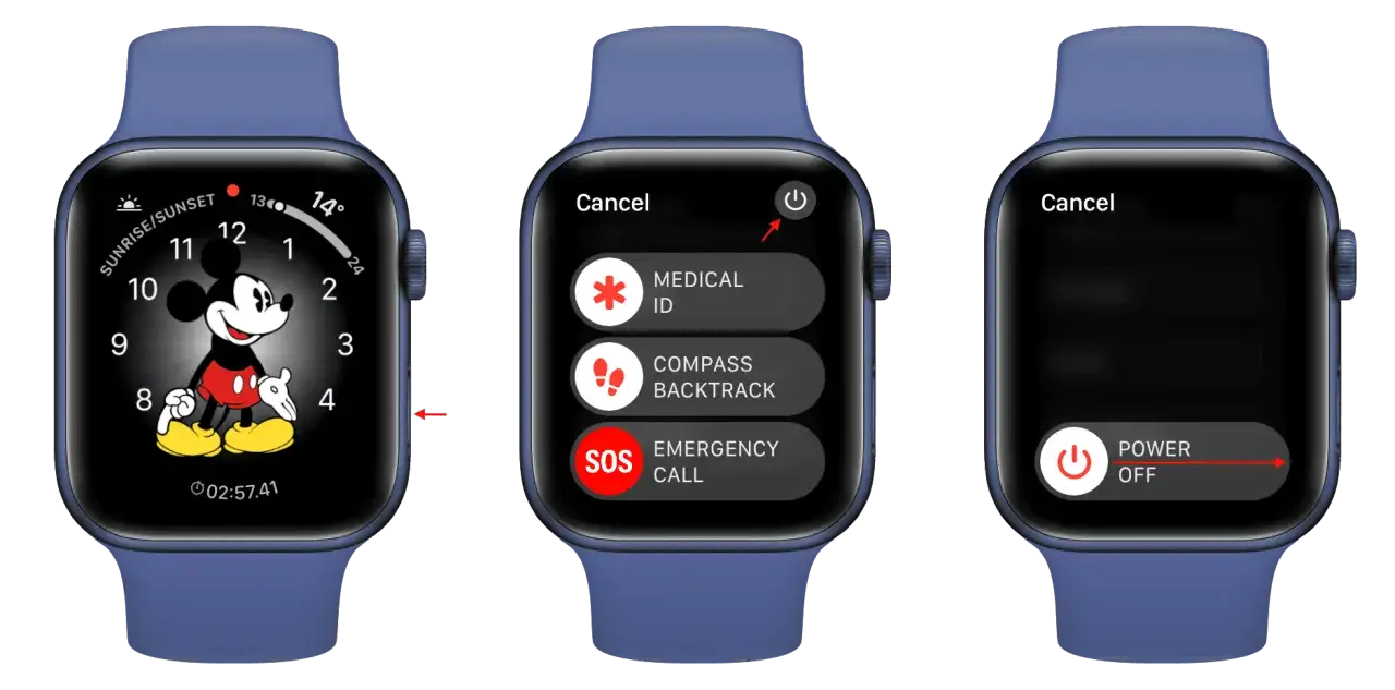 Per riavviare Apple Watch, tieni premuto il tasto laterale, poi scorri 
