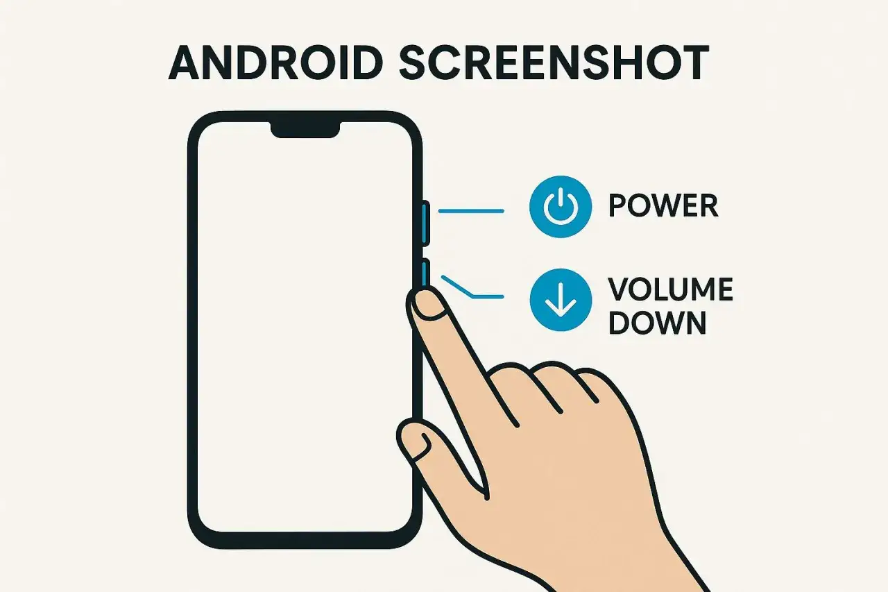 Impara come fare screenshot su Android premendo contemporaneamente i tasti Power e Volume Giù.
