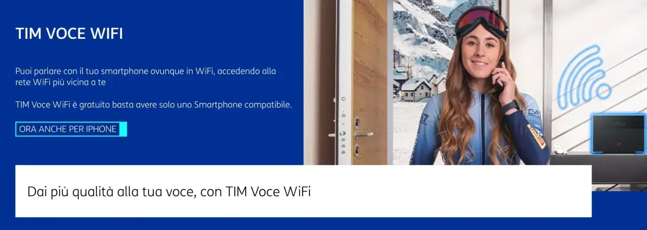 TIM Voce WiFi: parla ovunque con il tuo smartphone compatibile, anche iPhone, tramite la rete WiFi. Qualit&agrave; voce migliorata.