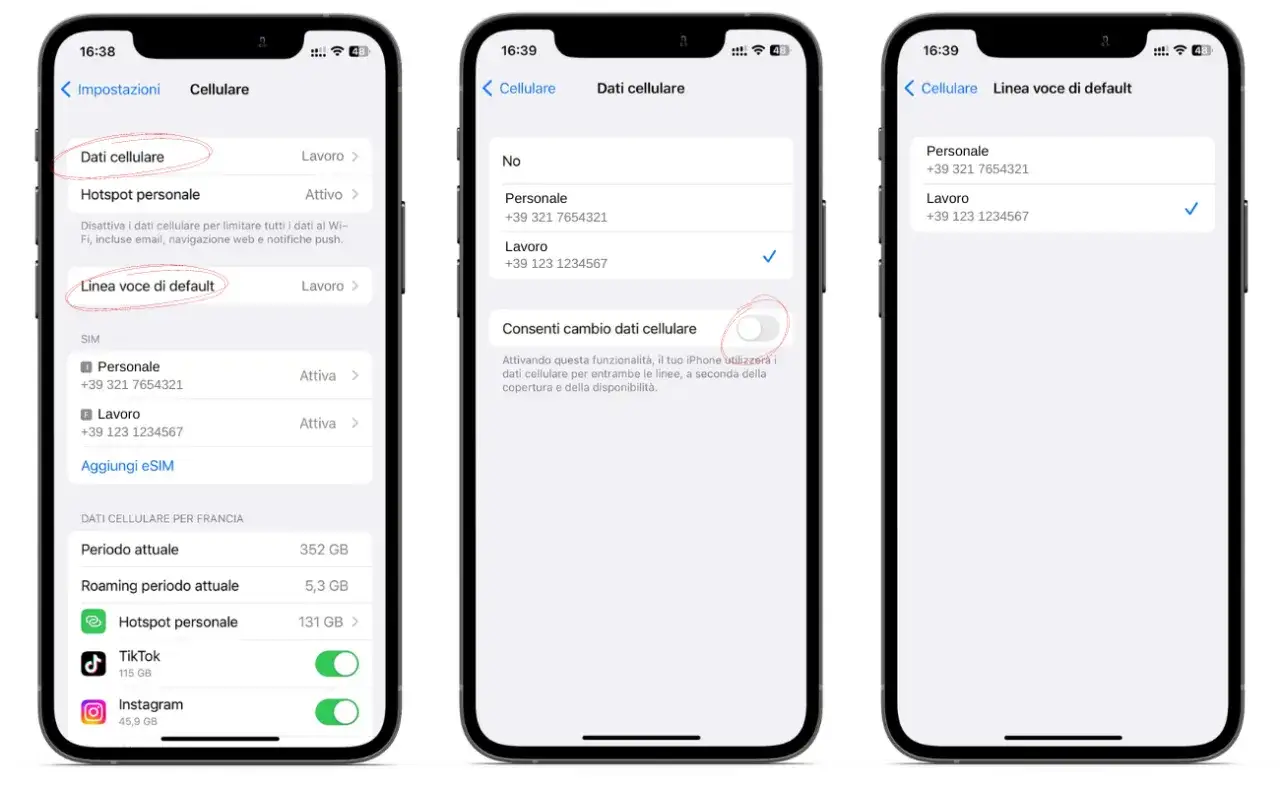 Impostazioni iPhone 14: gestione dati cellulare e linea voce di default. Configurazione SIM e uso dati.
