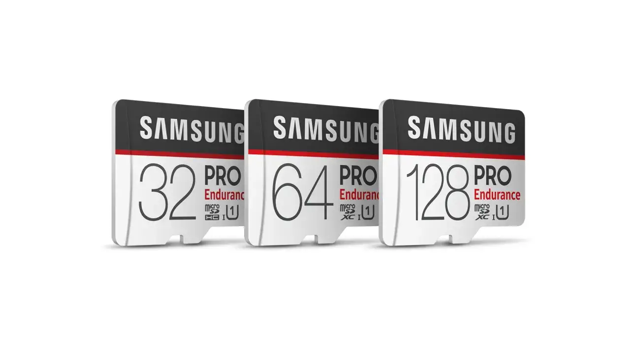 Tre schede microSD Samsung PRO Endurance da 32, 64 e 128 GB. La memoria piena non è più un problema con queste soluzioni affidabili.