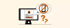 Schermata di login con campo email e password. Icona di divieto per smartphone e punti interrogativi suggeriscono come creare Gmail senza numero di telefono.