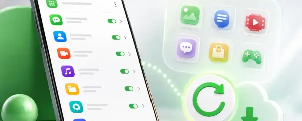 Schermata di un telefono con impostazioni per come vedere le notifiche cancellate. Icone di app e un simbolo di aggiornamento.