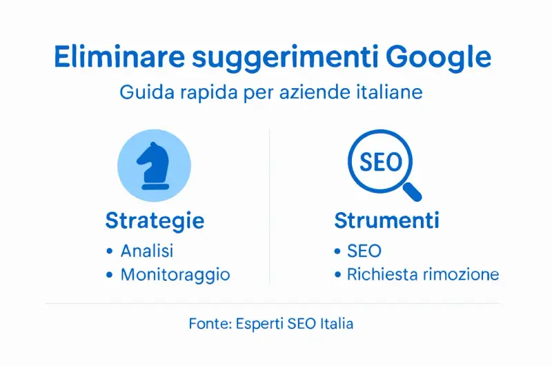 Guida rapida per aziende italiane su come eliminare i suggerimenti di ricerca su Google. Include strategie e strumenti SEO.