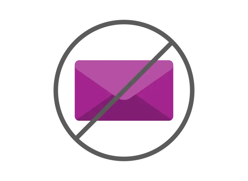 Icona di una busta viola barrata, che illustra come bloccare un indirizzo email su Gmail.